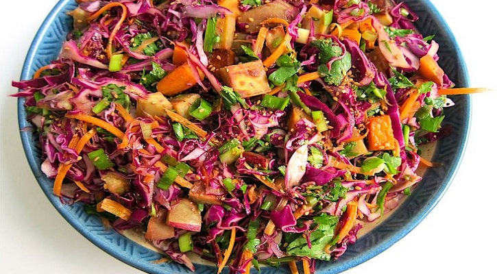Red Cabbage Salad with Sweet Miso Dressing