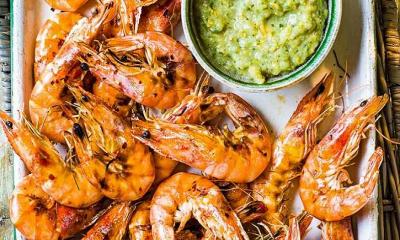 BBQ Prawns With Roasted Gooseberry Salsa