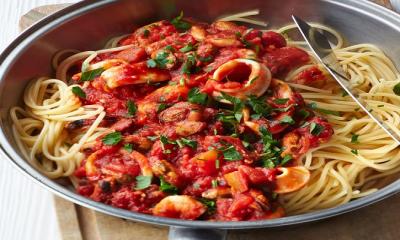 Spaghetti with smoky tomato & seafood sauce