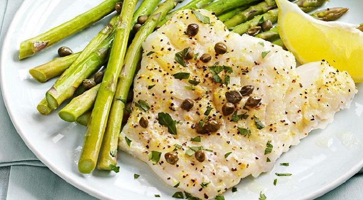 Baked Cod Piccata with Asparagus