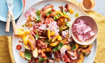 Tomato, Peach, and Basil Salad