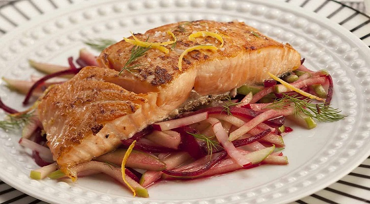 Wild salmon with radish & orange slaw