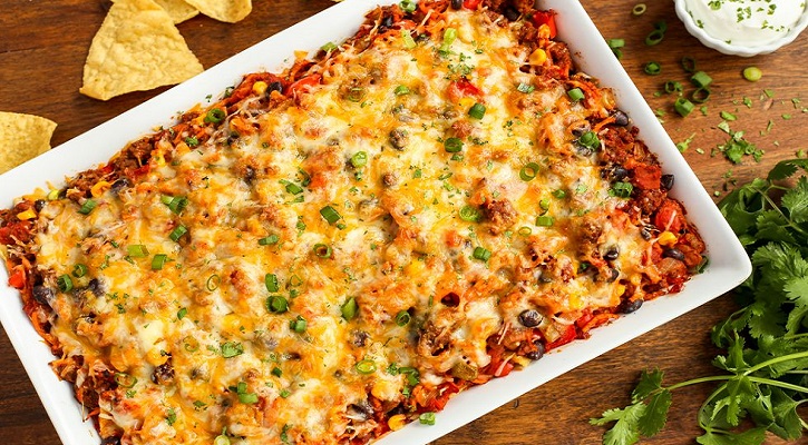 Cheesy Beef and Sweet Potato Taco Casserole